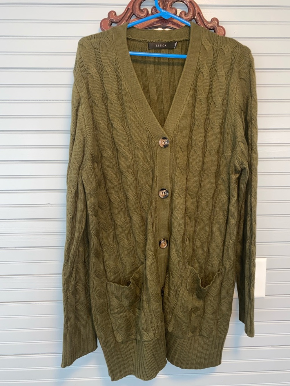 Olive Green Cable Knit women’s Cardigan Sweater
